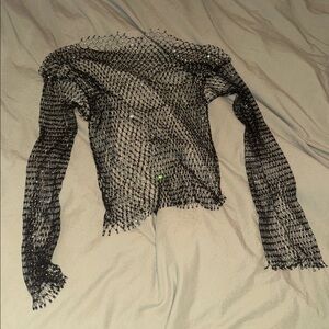 BLACK MESH RHINESTONE TOP
